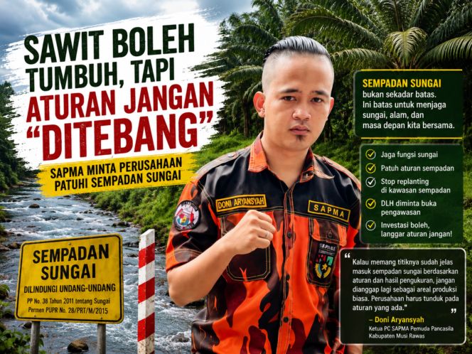 
					Sawit Bukan Alasan Mengabaikan Sempadan Sungai, SAPMA Minta Perusahaan Taat Aturan