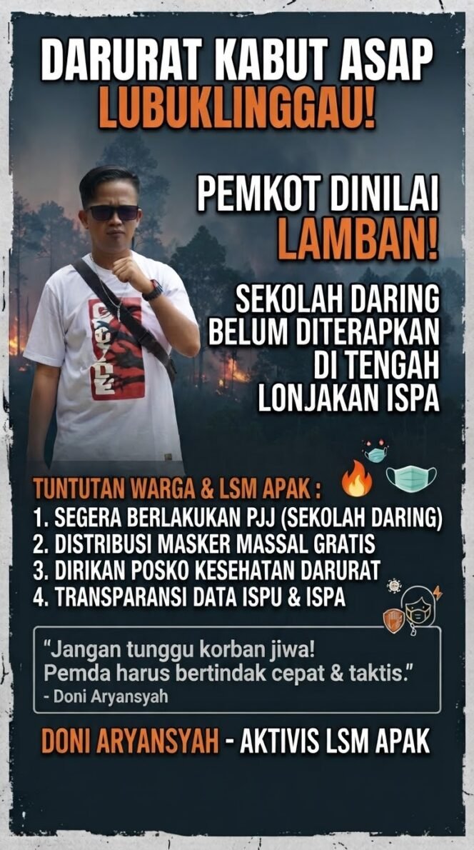 
					Kabut Asap Karhutla Kepung Sumsel, Pemkot Lubuklinggau Dinilai Lamban: Sekolah Belum Daring dan Kasus ISPA Melonjak