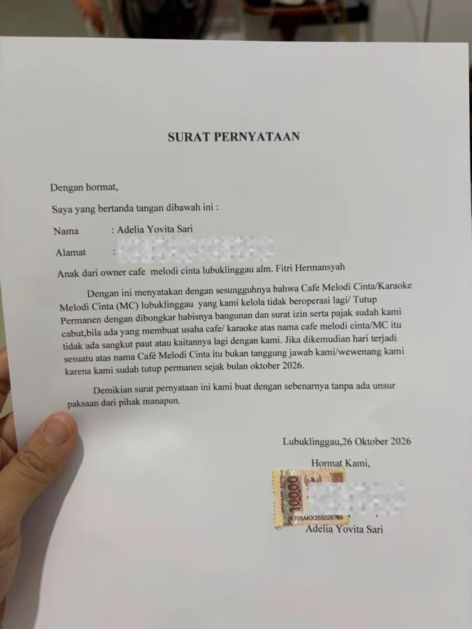 
					Adelia Yovita Sari Tegaskan Cafe Melodi Cinta Lubuklinggau Tutup Permanen